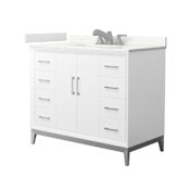 Wyndham Collection Amici 42" Free Standing Single Basin Vanity Set with Cabinet and Quartz Vanity Top White / Giotto Quartz Top / Brushed Nickel Hardware