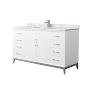 Wyndham Collection Amici 60" Free Standing Single Basin Vanity Set with Cabinet and Marble Vanity Top White / Brushed Nickel Hardware