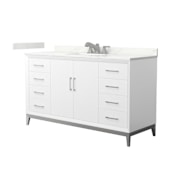 Wyndham Collection Amici 60" Free Standing Single Basin Vanity Set with Cabinet and Quartz Vanity Top White / Giotto Quartz Top / Brushed Nickel Hardware