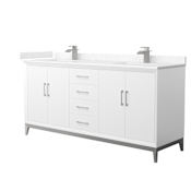 Wyndham Collection Amici 72" Free Standing Double Basin Vanity Set with Cabinet and Cultured Marble Vanity Top White / Carrara Cultured Marble Top / Brushed Nickel Hardware