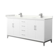 Wyndham Collection Amici 72" Free Standing Double Basin Vanity Set with Cabinet and Quartz Vanity Top White / Giotto Quartz Top / Brushed Nickel Hardware