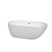 Wyndham Collection Melissa 60" Free Standing Acrylic Soaking Tub with Center Drain, Drain Assembly, and Overflow White / Brushed Nickel Trim
