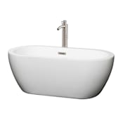 Wyndham Collection Soho 60" Free Standing Acrylic Soaking Tub with Center Drain, Drain Assembly, and Overflow - Includes Floor Mounted Tub Filler with Hand Shower White / Brushed Nickel Trim