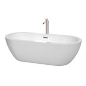 Wyndham Collection Soho 72" Free Standing Acrylic Soaking Tub with Center Drain, Drain Assembly, and Overflow - Includes Floor Mounted Tub Filler with Hand Shower White / Brushed Nickel Trim