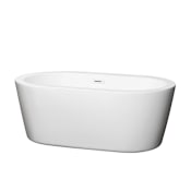 Wyndham Collection Mermaid 60" Free Standing Acrylic Soaking Tub with Center Drain, Drain Assembly, and Overflow White / Shiny White Trim