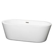 Wyndham Collection Mermaid 67" Free Standing Acrylic Soaking Tub with Center Drain, Pop-Up Drain Assembly, and Overflow - Tub Filler Not Included White / Brushed Nickel Trim