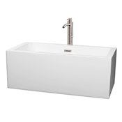 Wyndham Collection Melody 60" Free Standing Acrylic Soaking Tub with Center Drain, Drain Assembly, and Overflow - Includes Floor Mounted Tub Filler with Hand Shower White / Brushed Nickel Trim