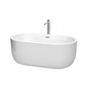 Wyndham Collection Juliette 60" Freestanding Acrylic Soaking Tub with Center Drain, Drain Assembly, Floor Mounted Faucet, and Overflow White / Brushed Nickel Trim