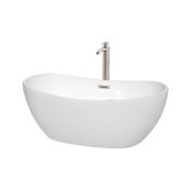 Wyndham Collection Rebecca 60" Freestanding Acrylic Soaking Tub with Center Drain, Drain Assembly, and Overflow - Includes Tub Filler with Personal Handshower White / Brushed Nickel Trim