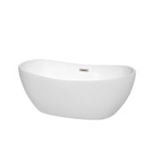 Wyndham Collection Rebecca 60" Free Standing Acrylic Soaking Tub with Center Drain, Drain Assembly, and Overflow White / Brushed Nickel Trim