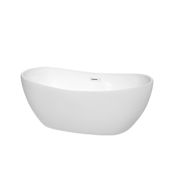 Wyndham Collection Rebecca 60" Free Standing Acrylic Soaking Tub with Center Drain, Drain Assembly, and Overflow White / Shiny White Trim