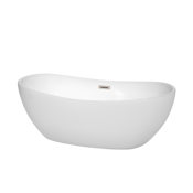 Wyndham Collection Rebecca 65" Free Standing Acrylic Soaking Tub with Center Drain, Drain Assembly, and Overflow White / Brushed Nickel Trim