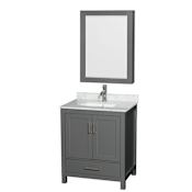 Wyndham Collection Sheffield 30" Free Standing Single Basin Vanity Set with Cabinet, Marble Vanity Top, and Medicine Cabinet Dark Gray / White Carrara Marble Top / Brushed Chrome Hardware
