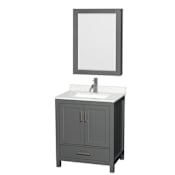 Wyndham Collection Sheffield 30" Free Standing Single Basin Vanity Set with Cabinet, Quartz Vanity Top, and Medicine Cabinet Dark Gray / Giotto Quartz Top / Brushed Chrome Hardware
