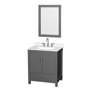 Wyndham Collection Sheffield 30" Free Standing Single Basin Vanity Set with Cabinet, Quartz Vanity Top, and Framed Mirror Dark Gray / Giotto Quartz Top / Brushed Chrome Hardware
