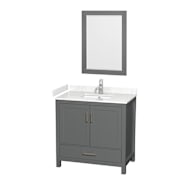 Wyndham Collection Sheffield 36" Free Standing Single Basin Vanity Set with Cabinet, Cultured Marble Vanity Top, and Framed Mirror Dark Gray / Carrara Cultured Marble Top / Brushed Chrome Hardware