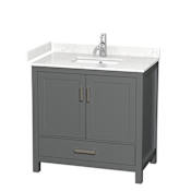 Wyndham Collection Sheffield 36" Free Standing Single Basin Vanity Set with Cabinet and Cultured Marble Vanity Top Dark Gray / Carrara Cultured Marble Top / Brushed Chrome Hardware