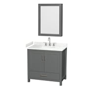 Wyndham Collection Sheffield 36" Free Standing Single Basin Vanity Set with Cabinet, Cultured Marble Vanity Top for Widespread Faucets, and Medicine Cabinet Dark Gray / Carrara Cultured Marble Top / Brushed Chrome Hardware