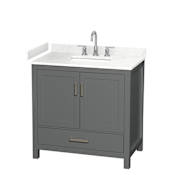 Wyndham Collection Sheffield 36" Free Standing Single Basin Vanity Set with Cabinet and Cultured Marble Vanity Top for Widespread Faucets Dark Gray / Carrara Cultured Marble Top / Brushed Chrome Hardware