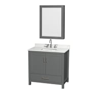 Wyndham Collection Sheffield 36" Free Standing Single Basin Vanity Set with Cabinet, Quartz Vanity Top, and Medicine Cabinet Dark Gray / Giotto Quartz Top / Brushed Chrome Hardware