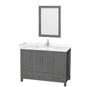 Wyndham Collection Sheffield 48" Free Standing Single Basin Vanity Set with Cabinet, Cultured Marble Vanity Top, and Framed Mirror Dark Gray / Carrara Cultured Marble Top / Brushed Chrome Hardware