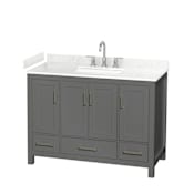 Wyndham Collection Sheffield 48" Free Standing Single Basin Vanity Set with Cabinet and Cultured Marble Vanity Top for Widespread Faucets Dark Gray / Carrara Cultured Marble Top / Brushed Chrome Hardware