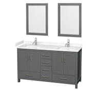 Wyndham Collection Sheffield 60" Free Standing Double Basin Vanity Set with Cabinet, Cultured Marble Vanity Top, and Framed Mirrors Dark Gray / Carrara Cultured Marble Top / Brushed Chrome Hardware