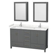 Wyndham Collection Sheffield 60" Free Standing Double Basin Vanity Set with Cabinet, Cultured Marble Vanity Top, and Medicine Cabinets Dark Gray / Carrara Cultured Marble Top / Brushed Chrome Hardware