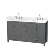 Wyndham Collection Sheffield 60" Free Standing Double Basin Vanity Set with Cabinet and Cultured Marble Vanity Top for Widespread Faucets Dark Gray / Carrara Cultured Marble Top / Brushed Chrome Hardware