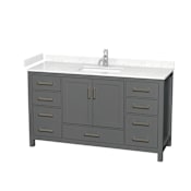 Wyndham Collection Sheffield 60" Free Standing Single Basin Vanity Set with Cabinet and Cultured Marble Vanity Top Dark Gray / Carrara Cultured Marble Top / Brushed Chrome Hardware