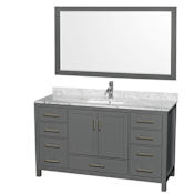 Wyndham Collection Sheffield 60" Free Standing Single Basin Vanity Set with Cabinet, Marble Vanity Top, and Framed Mirror Dark Gray / White Carrara Marble Top / Brushed Chrome Hardware