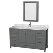 Wyndham Collection Sheffield 60" Free Standing Single Basin Vanity Set with Cabinet, Marble Vanity Top, and Medicine Cabinet Dark Gray / White Carrara Marble Top / Brushed Chrome Hardware