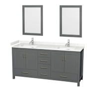 Wyndham Collection Sheffield 72" Free Standing Double Basin Vanity Set with Cabinet, Cultured Marble Vanity Top, and Framed Mirrors Dark Gray / Carrara Cultured Marble Top / Brushed Chrome Hardware