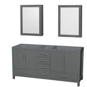 Wyndham Collection Sheffield 71" Double Free Standing Vanity Cabinet - Less Vanity Top Dark Gray / Brushed Chrome Hardware