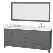 Wyndham Collection Sheffield 80" Free Standing Double Basin Vanity Set with Cabinet, Cultured Marble Vanity Top for Widespread Faucets, and Framed Mirror Set Dark Gray / Carrara Cultured Marble Top / Brushed Chrome Hardware