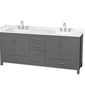 Wyndham Collection Sheffield 80" Free Standing Double Basin Vanity Set with Cabinet and Cultured Marble Vanity Top for Widespread Faucets Dark Gray / Carrara Cultured Marble Top / Brushed Chrome Hardware