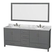 Wyndham Collection Sheffield 80" Free Standing Double Basin Vanity Set with Hardwood Cabinet, Marble Vanity Top, Mirror, and Undermount Oval Sinks Dark Gray / White Carrara Marble Top / Brushed Chrome Hardware