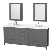 Wyndham Collection Sheffield 80" Free Standing Double Basin Vanity Set with Cabinet, Quartz Vanity Top, and Medicine Cabinet Dark Gray / Giotto Quartz Top / Brushed Chrome Hardware