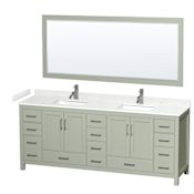 Wyndham Collection Sheffield 84" Free Standing Double Basin Vanity Set with Cabinet, Cultured Marble Vanity Top, and Framed Mirror Light Green / Carrara Cultured Marble Top / Brushed Nickel Hardware