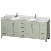 Wyndham Collection Sheffield 84" Free Standing Double Basin Vanity Set with Cabinet and Marble Vanity Top Light Green / Brushed Nickel Hardware