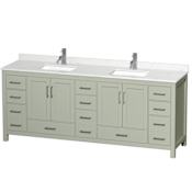 Wyndham Collection Sheffield 84" Free Standing Double Basin Vanity Set with Cabinet and Quartz Vanity Top Light Green / Giotto Quartz Top / Brushed Nickel Hardware