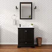 Wyndham Collection Deborah 30" Free Standing Single Basin Vanity Set with Cabinet, Cultured Marble Vanity Top for Widespread Faucets, and Medicine Cabinet Dark Espresso / Carrara Cultured Marble Top / Polished Chrome Hardware