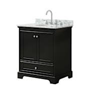 Wyndham Collection Deborah 30" Free Standing Single Vanity Set with Wood Cabinet and Marble Vanity Top Dark Espresso / White Carrara Marble Top / Polished Chrome Hardware