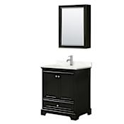 Wyndham Collection Deborah 30" Free Standing Single Basin Vanity Set with Cabinet, Quartz Vanity Top, and Medicine Cabinet Dark Espresso / Giotto Quartz Top / Polished Chrome Hardware
