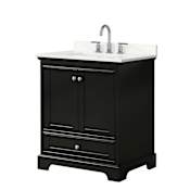 Wyndham Collection Deborah 30" Free Standing Single Basin Vanity Set with Cabinet and Quartz Vanity Top Dark Espresso / Giotto Quartz Top / Polished Chrome Hardware