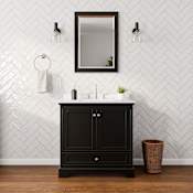 Wyndham Collection Deborah 36" Free Standing Single Basin Vanity Set with Cabinet, Cultured Marble Vanity Top for Widespread Faucets, and Framed Mirror Dark Espresso / Carrara Cultured Marble Top / Polished Chrome Hardware