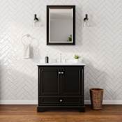 Wyndham Collection Deborah 36" Free Standing Single Basin Vanity Set with Cabinet, Cultured Marble Vanity Top for Widespread Faucets, and Medicine Cabinet Dark Espresso / Carrara Cultured Marble Top / Polished Chrome Hardware