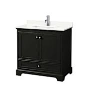 Wyndham Collection Deborah 36" Free Standing Single Basin Vanity Set with Cabinet and Quartz Vanity Top Dark Espresso / Giotto Quartz Top / Polished Chrome Hardware