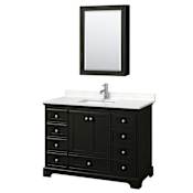 Wyndham Collection Deborah 48" Free Standing Single Basin Vanity Set with Cultured Marble Vanity Top and Framed Mirror Dark Espresso / Carrara Cultured Marble Top / Polished Chrome Hardware