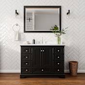Wyndham Collection Deborah 48" Free Standing Single Basin Vanity Set with Cabinet, Cultured Marble Vanity Top for Widespread Faucets, and Framed Mirror Dark Espresso / Carrara Cultured Marble Top / Polished Chrome Hardware